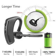 Single Ear Wireless Bluetooth Headset – Noise Cancelling Mic and Long Battery Life