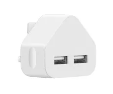 Dual USB Charger 3 Pin Mains 2.1Amp Fast Triangle Wall Plug UK Adapter
