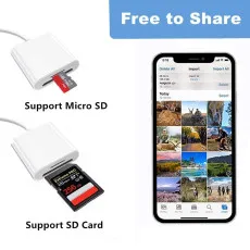 2-in-1 8 Pin SD/TF Card Reader Adapter for iPhone & iPad iOS - Transfer Instantly