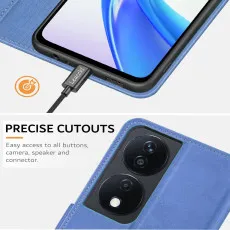 Honor 90 Smart Blue Leather Wallet Case with camera protection