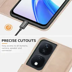 Honor 90 Smart Rose Gold Leather Wallet Case with camra protection