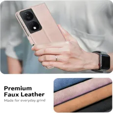 Honor 90 Smart Rose Gold Leather Wallet Case anti finger