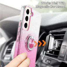 Galaxy S25 Plus Pink Glitter Case with 360° Ring Holder & Kickstand - Magnetic Mount