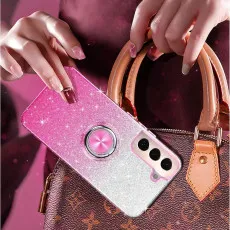Galaxy S25 Plus Pink Glitter Case with 360° Ring Holder & Kickstand - Magnetic Mount