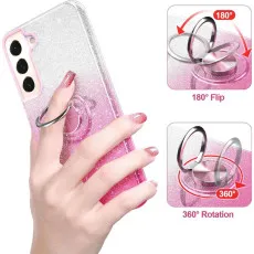 Galaxy S25 Plus Pink Glitter Case with 360° Ring Holder & Kickstand - Magnetic Mount