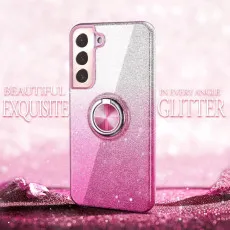 Galaxy S25 Plus Pink Glitter Case with 360° Ring Holder & Kickstand - Magnetic Mount