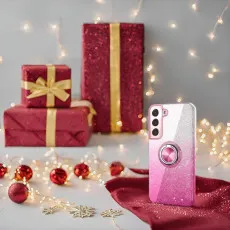 Galaxy S25 Plus Pink Glitter Case with 360° Ring Holder & Kickstand - Magnetic Mount