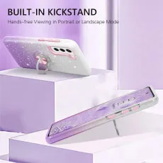 Galaxy S25 Plus Purple Glitter Case with 360° Ring Holder & Kickstand | Magnetic Car Mount Compatible