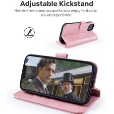 Apple iPhone 14 Leather Wallet Case with Card Holders and Kickstand