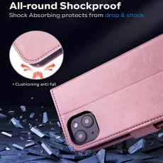 Apple iPhone 14 Leather Wallet Case with Card Holders and Kickstand