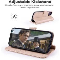 Apple iPhone 14 Leather Wallet Case with Card Holders and Kickstand