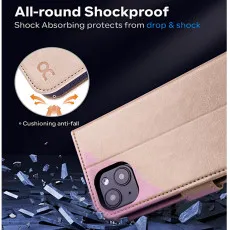 Apple iPhone 14 Leather Wallet Case with Card Holders and Kickstand