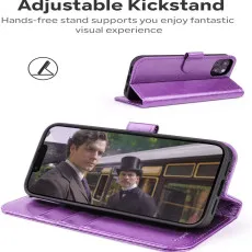 Apple iPhone 14 Leather Wallet Case with Card Holders and Kickstand