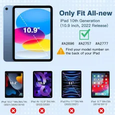 Apple iPad 10th Gen 2022 10.9" Case, Smart Trifold Stand, TPU Back, Auto Wake/Sleep