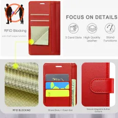 iPhone 16 Leather Wallet Case For All Models with RFID Blocking Card Holder and Folio Flip Kickstand