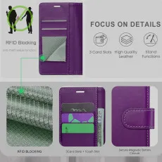 iPhone 16 Leather Wallet Case For All Models with RFID Blocking Card Holder and Folio Flip Kickstand