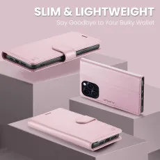 iPhone 16 Leather Wallet Case For All Models with RFID Blocking Card Holder and Folio Flip Kickstand