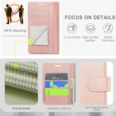 iPhone 16 Leather Wallet Case For All Models with RFID Blocking Card Holder and Folio Flip Kickstand
