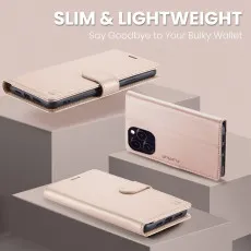 iPhone 16 Leather Wallet Case For All Models with RFID Blocking Card Holder and Folio Flip Kickstand