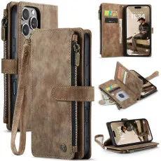 Zipper Wallet Case for iPhone 16 Pro Max, 16 Plus, 16 Pro - Stylish Cover with ID Card Slots