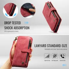 Zipper Pocket Samsung Galaxy S25 Leather Wallet Case Red with Strong Slots