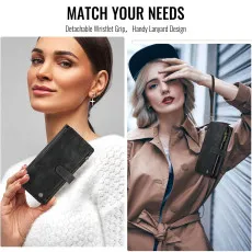 Zipper Pocket Samsung Galaxy S25 Leather Wallet Case Black With Design