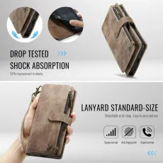 Zipper Pocket Samsung Galaxy S25 Leather Wallet Case Brown with full Drop protection
