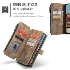 Zipper Pocket Samsung Galaxy S25 Leather Wallet Case Brown with card slots