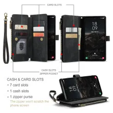 Samsung S24 leather zipper wallet cash and card slots