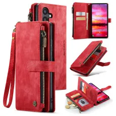 Leather wallet zipper pocket Red case for samsung s24