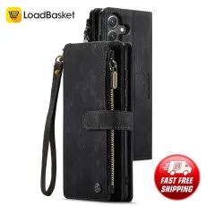 Samsung Galaxy S25 FE Leather Zipper Pocket Wallet Case Black