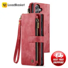 Samsung Galaxy S25 FE Leather Zipper Pocket Wallet Case Red