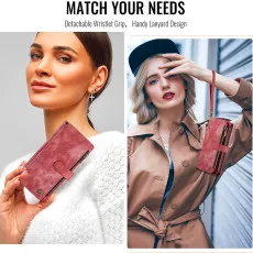 Samsung Galaxy S25 FE Leather Zipper Pocket Wallet Case Red