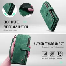 Samsung Galaxy S25 FE Leather Zipper Pocket Wallet Case Green With Full Drop Protection