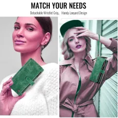 Samsung Galaxy S25 FE Leather Zipper Pocket Wallet Case Green Beautiful Design