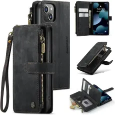 iPhone 13 Leather Wallet Case with Card Holder, Kickstand & Lanyard Strap | Premium Case