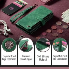 iPhone 13 Leather Wallet Case with Card Holder, Kickstand & Lanyard Strap | Premium Case