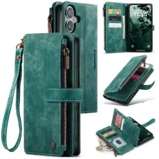 iPhone 12 Pro Max Leather Wallet Case – Card Slots, Zipper Pocket & Kickstand