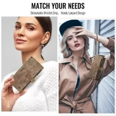 iPhone 12 Pro Max Leather Wallet Case – Card Slots, Zipper Pocket & Kickstand