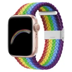 Apple Watch stylish stretchy braided solo loop Woven Buckle Belt 45mm in rainbow