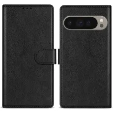 Goggle Pixel 9 pro xl leather wallet case for Full fornt and back view