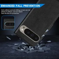 Pixel 9 pro xl leather wallet case for enhanced fall prevention