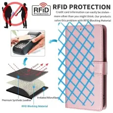 RFID blocking card slots and durable stitching for Motorala E15 leather wallet case