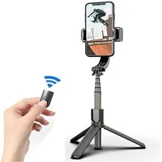 Anti-Shake Selfie Stick Tripod  in position with phone attached