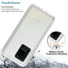 Demonstration of the shock-absorbing properties of the TPU material in a clear 360 case for the Galaxy S20 Ultra