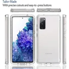 Close-up of a clear S20 Plus case highlighting the precise cutouts for ports and buttons