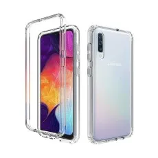 Clear 360-degree protective case showcasing the design of a Samsung Galaxy A50