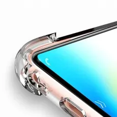 Image of a clear, shockproof bumper case protecting a Huawei Y7 Prime 2019 from a potential drop