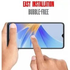 Hands applying a bubble-free screen protector on an Infinix Note 12 smartphone with 'Easy Installation' text displayed