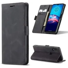 Moto E6s (2020) Leather Wallet Black Case